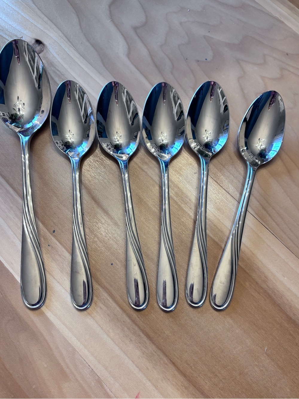 6 Lenox SUMMERVILLE Stainless Swirl Spoons 18/10 Glossy NEW Silverware